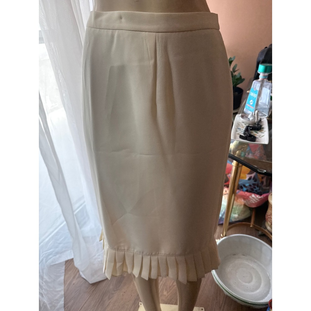 Blacker by Stanley Blacker Cream Pleated Ruffle Hem Pencil Skirt Plus Size‎ 20W